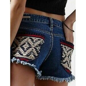 PACSUN Erin Wasson Textile Back Pocket Boho Denim Distressed Shorts Sz.‎ 27